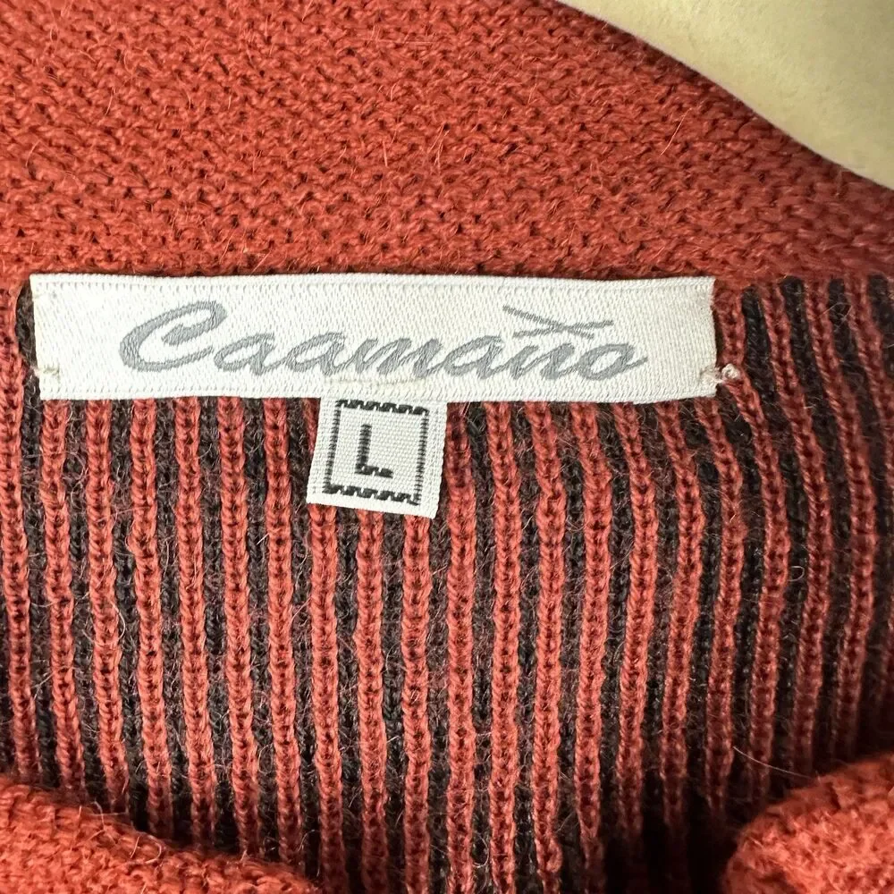 Caamano Sweater Womens L Alpaca Floral Embroidered Full Zip Cardigan Terracotta